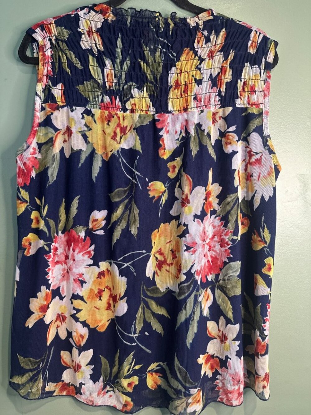 Kim & Cami Womens L Floral Tunic Top Sheer Mesh Smocked Boho Cottagecore USA